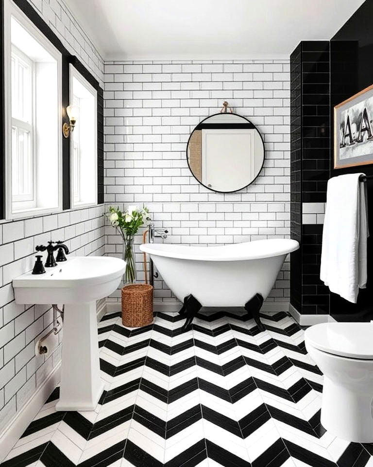 herringbone layout for bathroom