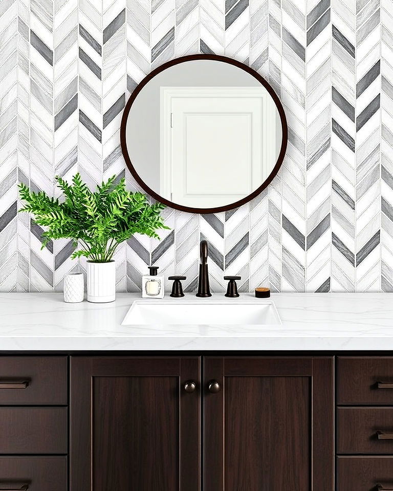 herringbone pattern backsplash