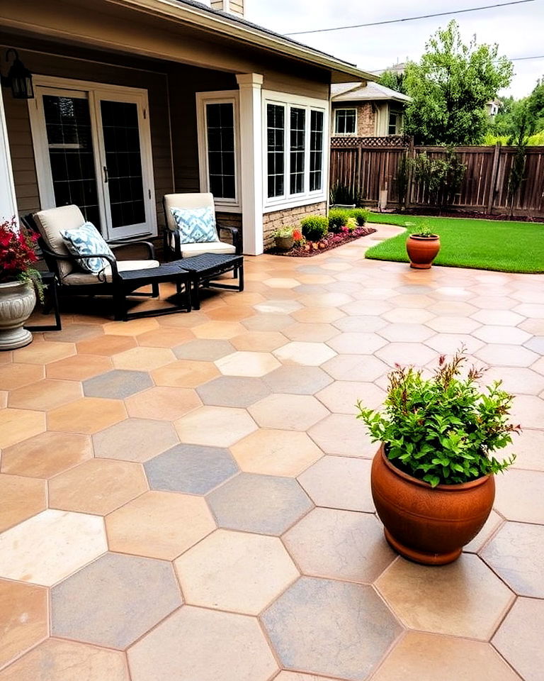 hexagonal pavers concrete patio