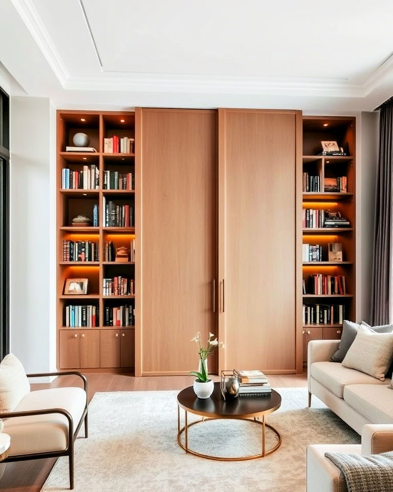 hidden bookshelves for living room