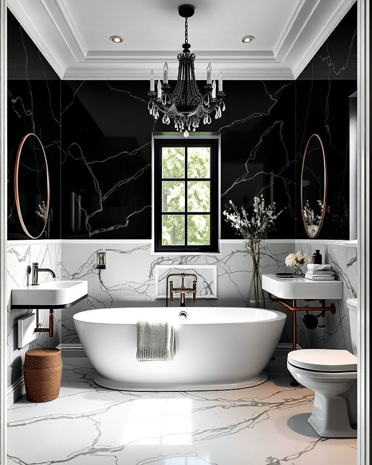 high contrast color scheme maximalist bathroom