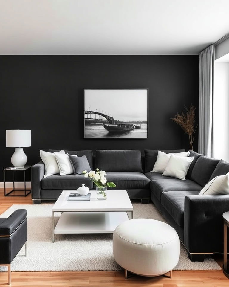 high contrast with white accents living room