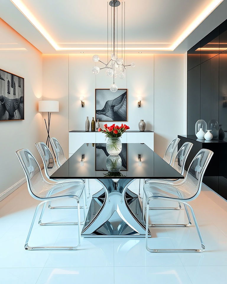 high gloss finishes in dining room