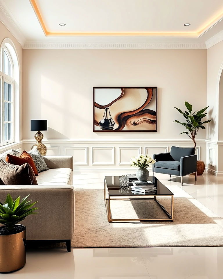 high gloss wainscoting for the living room