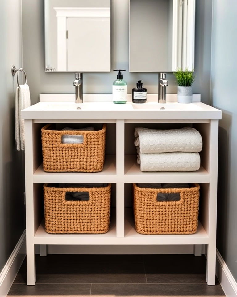 his and her storage baskets for bathroom