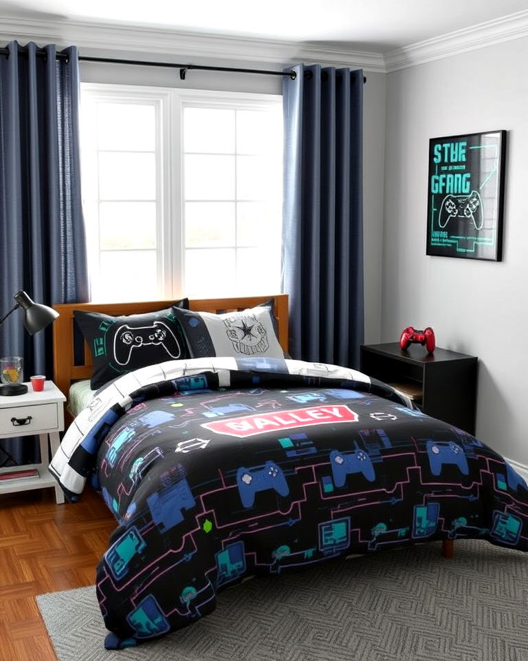 iconic themed bedding with gamer graphics