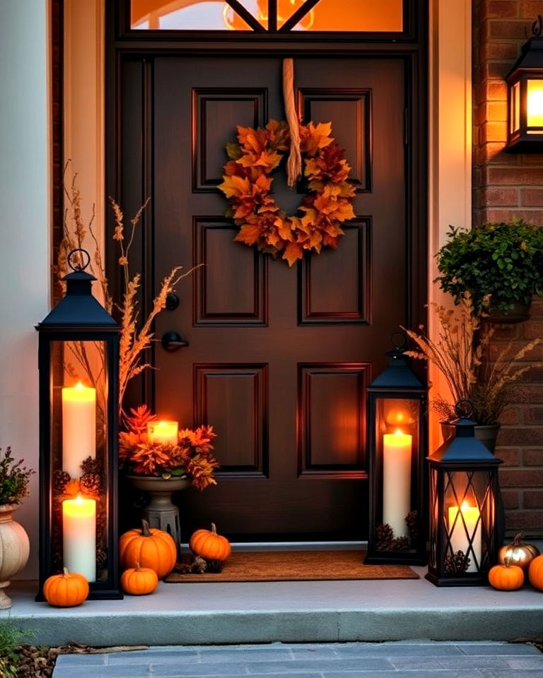 illuminate front entrance with rustic lanterns