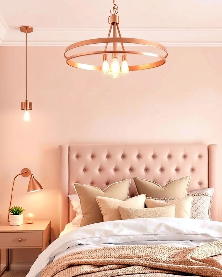 rose gold light fixture for a blush pink bedroom