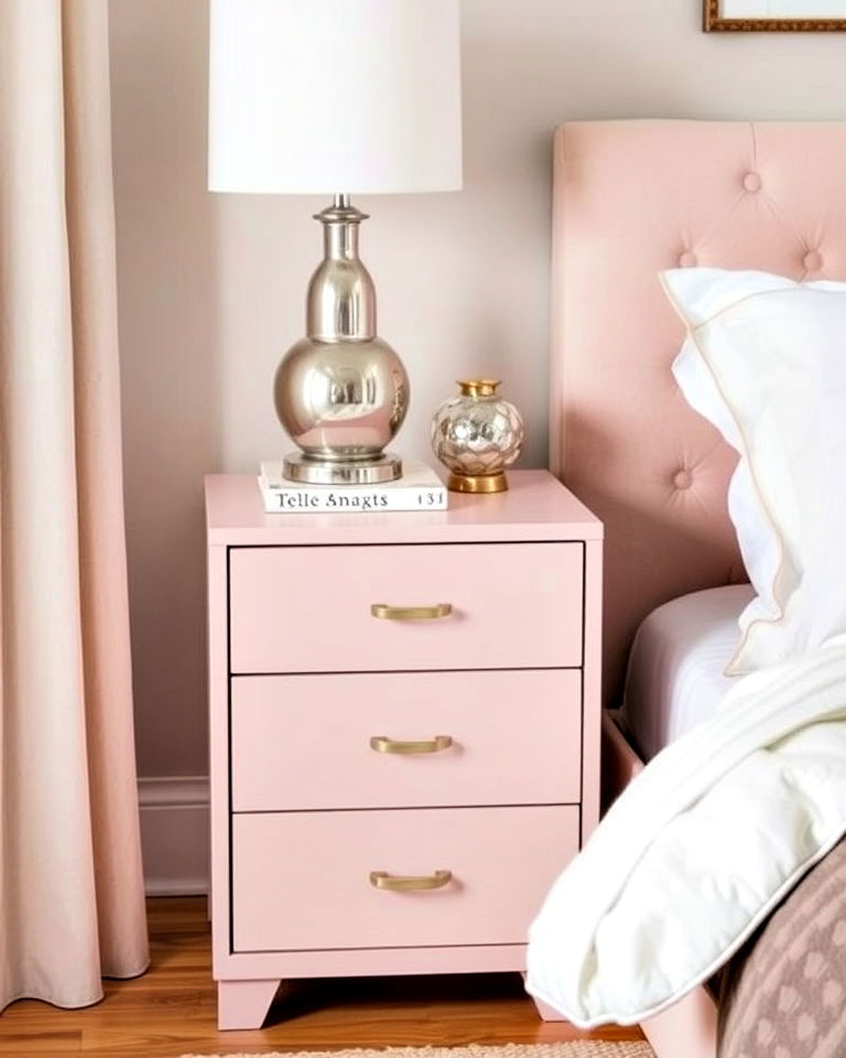 chic and elegant blush pink bedside table