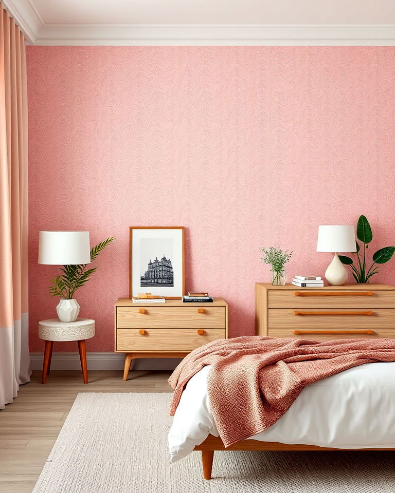 blush pink wallpaper for a bold bedroom statement