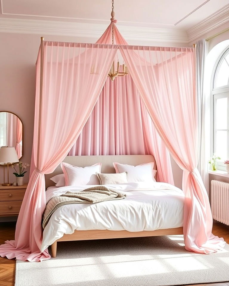 blush pink canopy bed for a fairytale feel