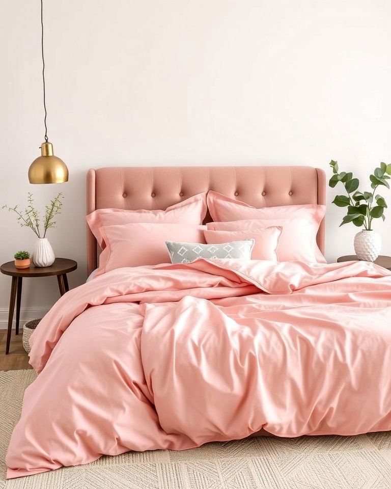 blush pink bedding for a pop of color