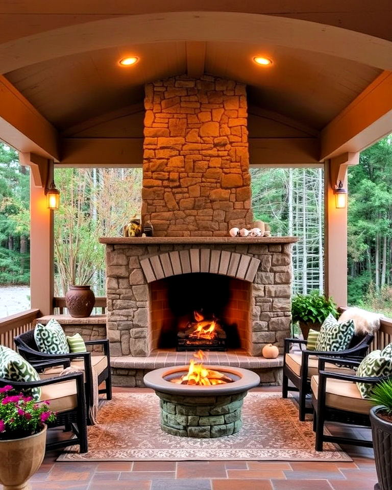 incorporate a stone fireplace for cozy evenings