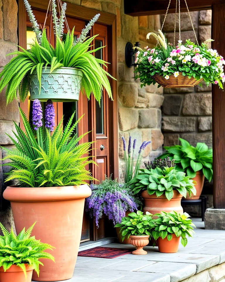 incorporate potted plants and hanging baskets