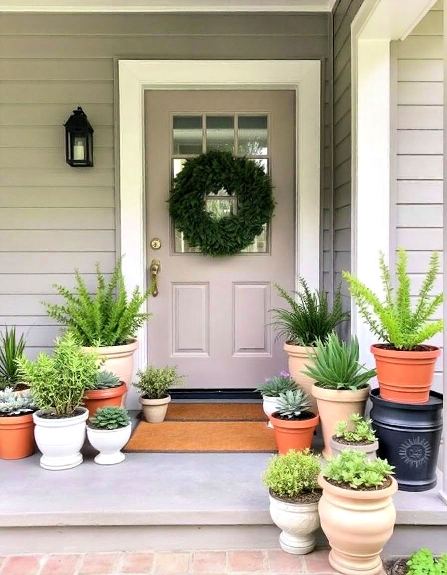 incorporate potted plants in porch