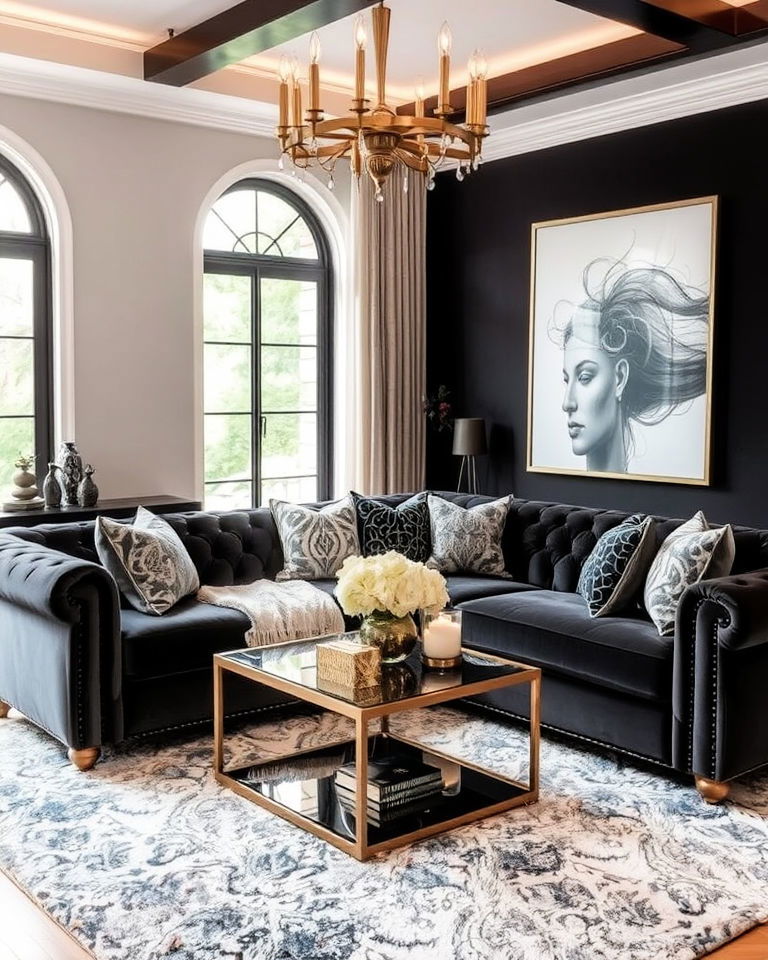 incorporate velvet for luxury living room