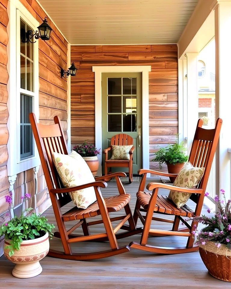 incorporate wooden rocking chairs for a classic look