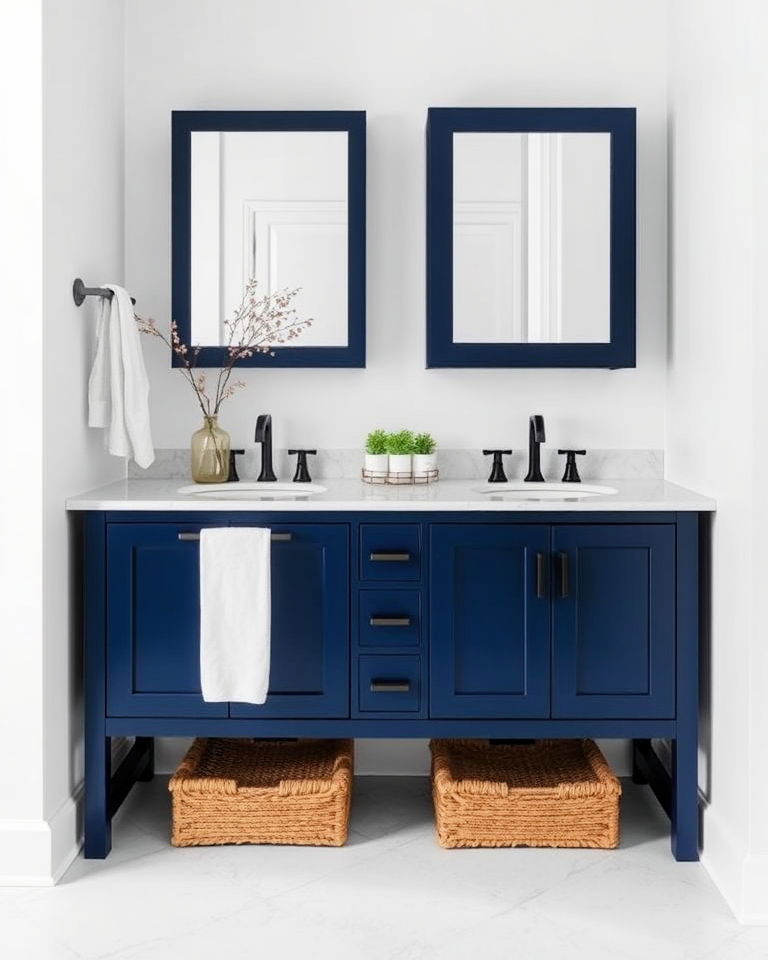 indigo vanity with minimalist design