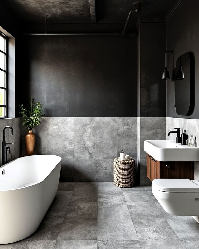 industrial chic bathroom with concrete tiles