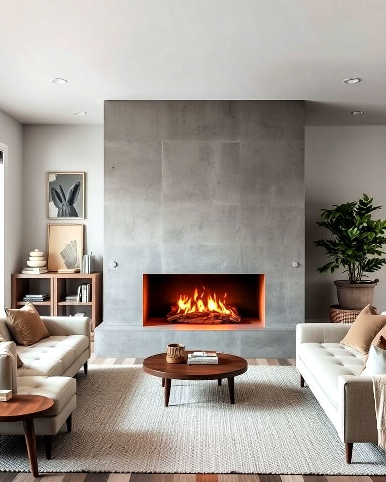 industrial chic concrete fireplace wall