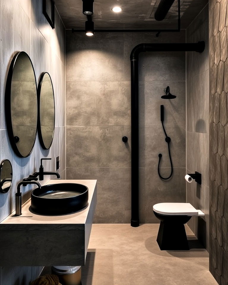 industrial chic pool bathroom