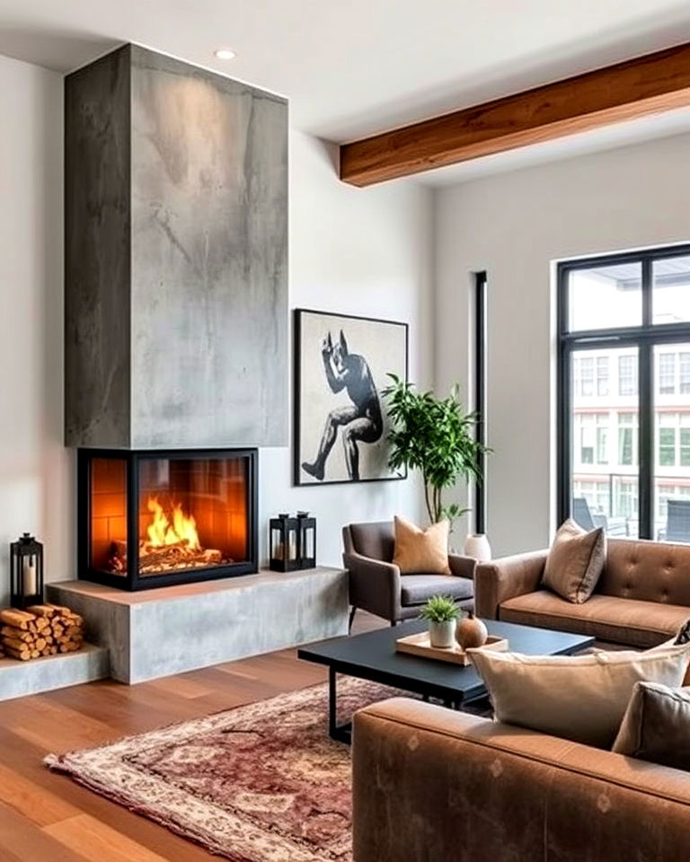 industrial corner fireplace