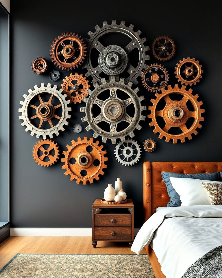 industrial gear wall art for steampunk bedroom