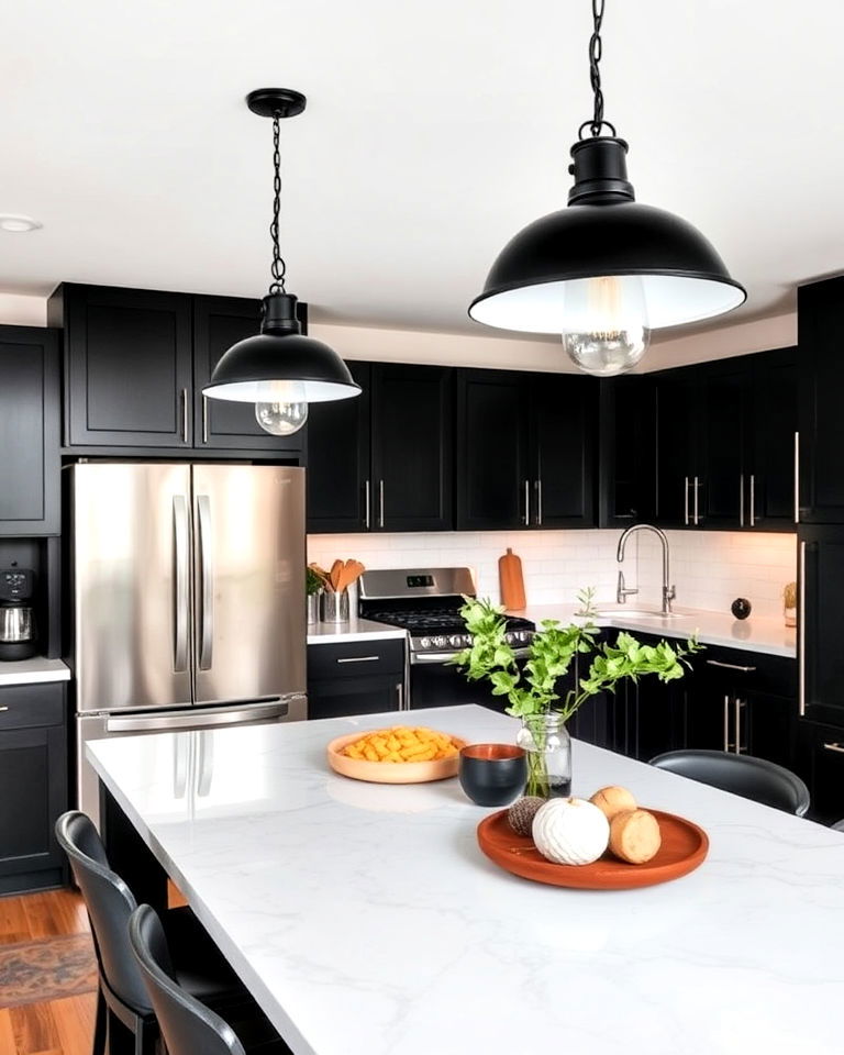 industrial lighting with black metal shades