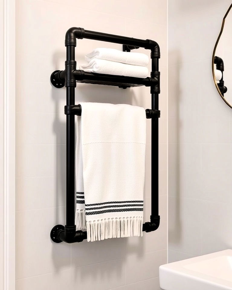 industrial pipe towel rack for an urban vibe