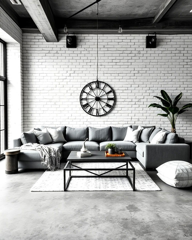 industrial style chic grey and white living room