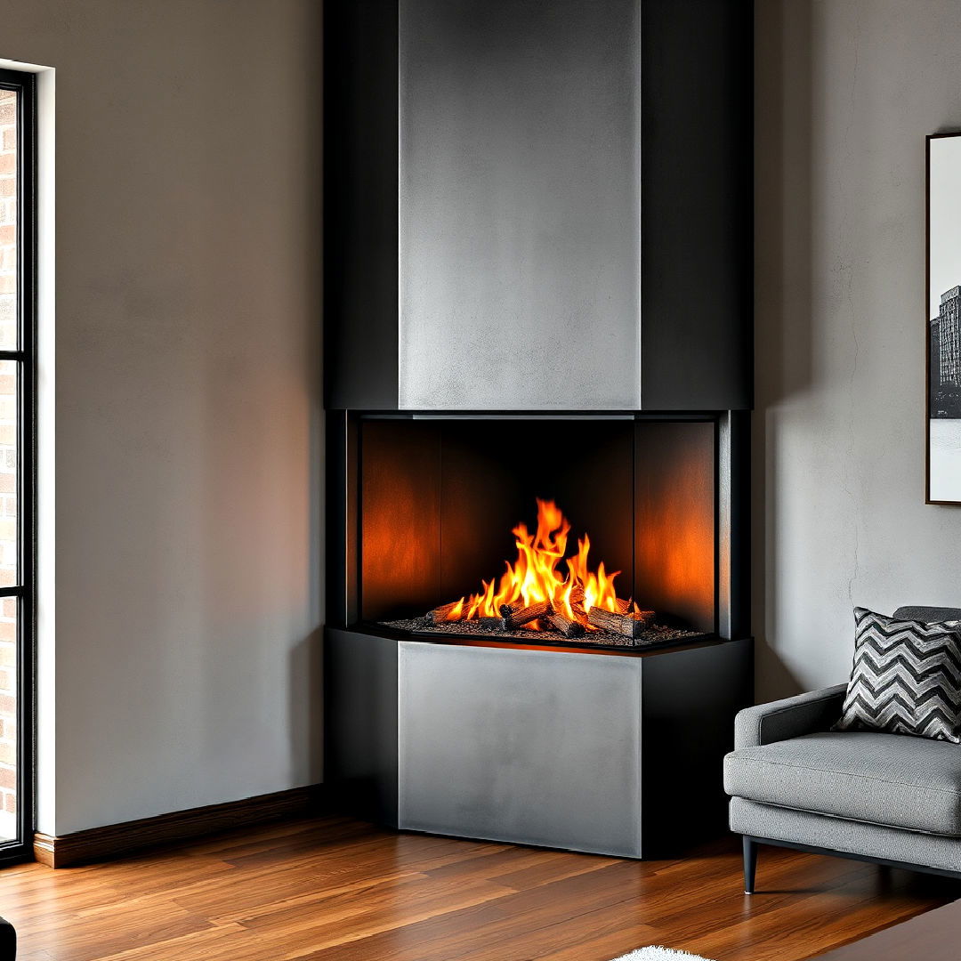 industrial style corner gas fireplace idea