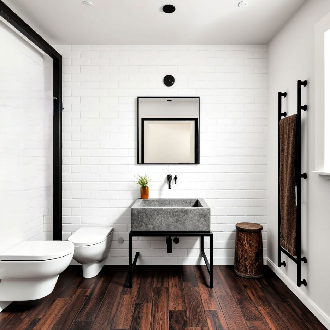 industrial style dark wood floor bathroom