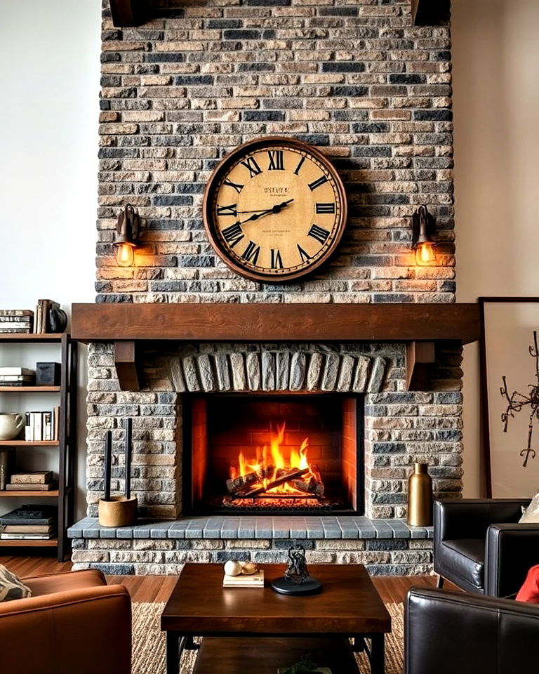 industrial style faux stone fireplace