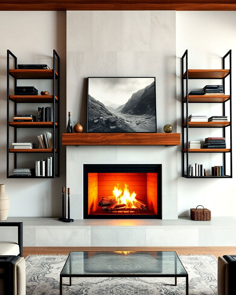 industrial style with metal and wood shelving