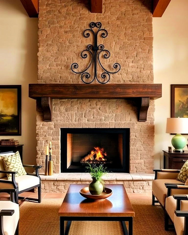 industrial yet elegant spanish style cast iron fireplace