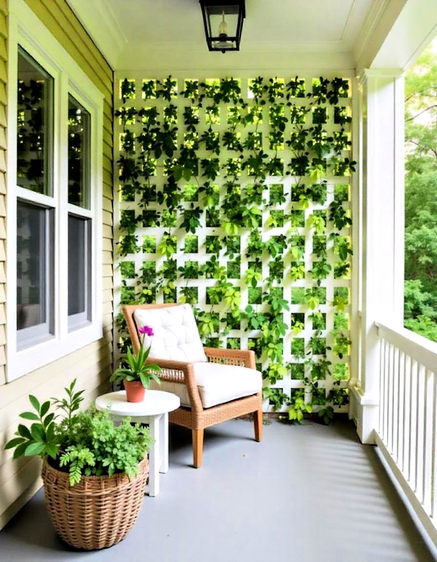 install a vertical trellis in front porch