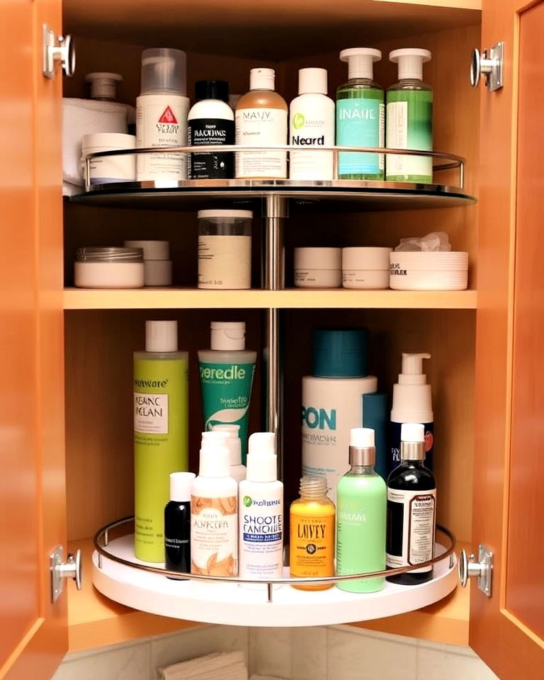 install lazy susans in bathroom cabinet