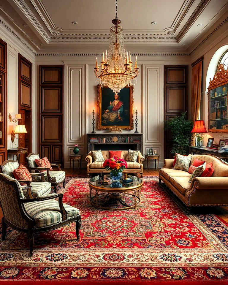 intricate persian rug for a royal living room