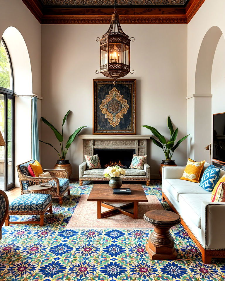 intricate tilework for moroccan living room