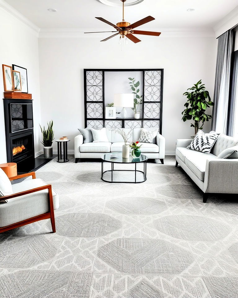 introduce patterned grey carpet for a modern twist