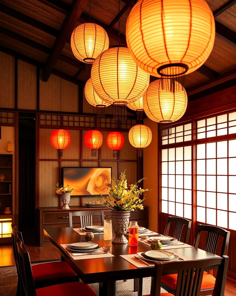 japanese paper lanterns for cozy dining room look