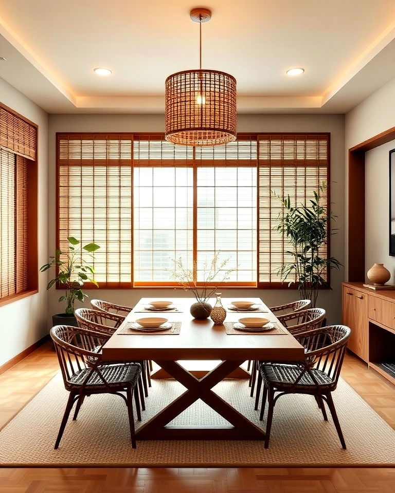 japanese style dining room with bamboo accents