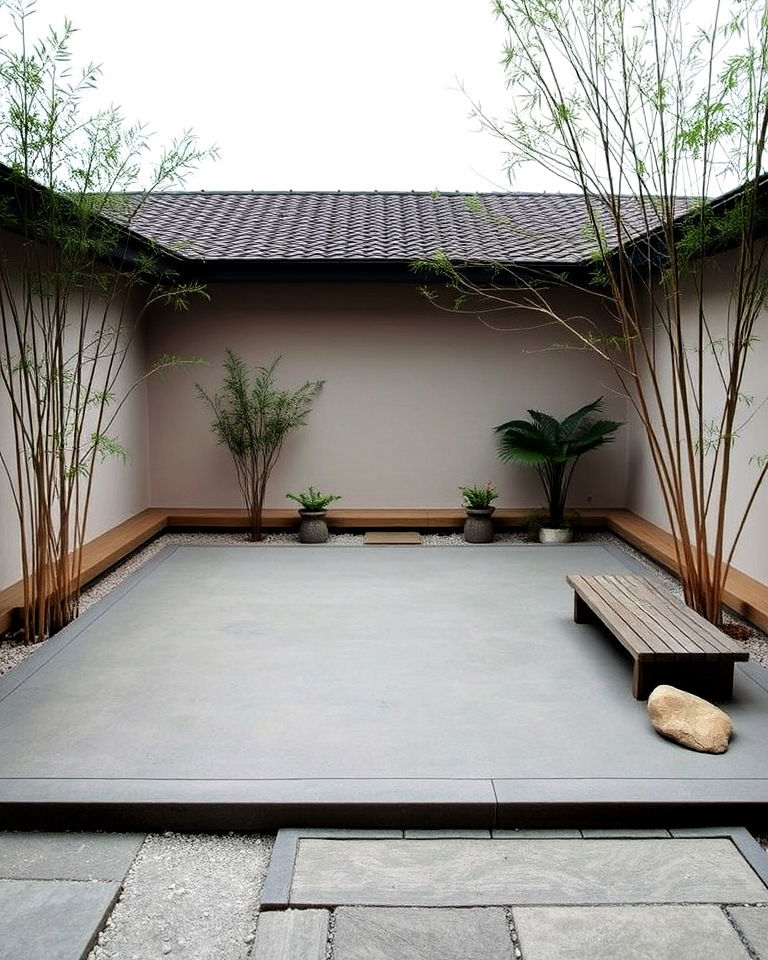 japanese zen inspired concrete patio