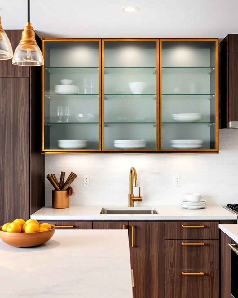kitchen frosted glass with bold metal frames