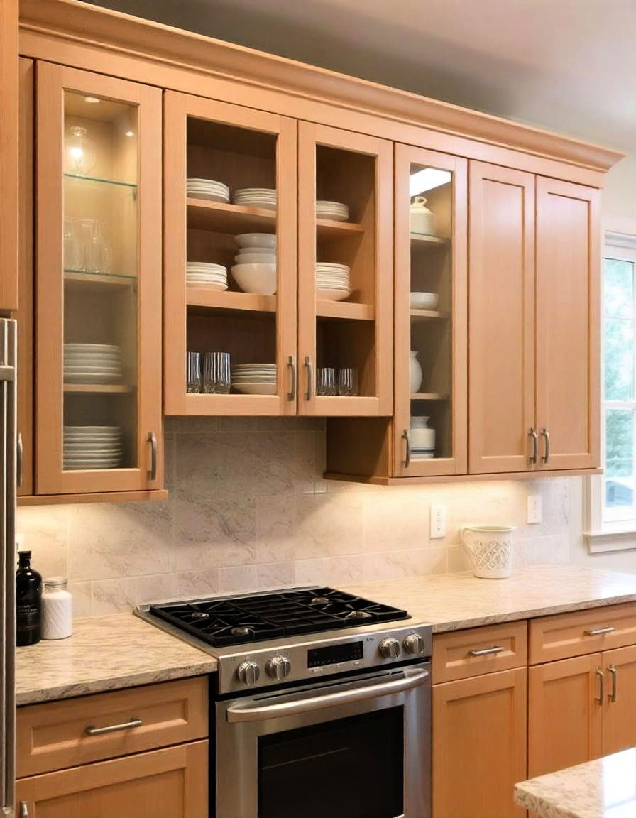 kitchen maple cabinets with glass inserts