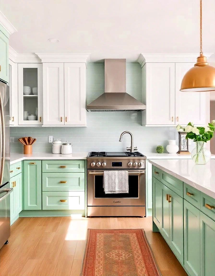 kitchen mint green and white color scheme