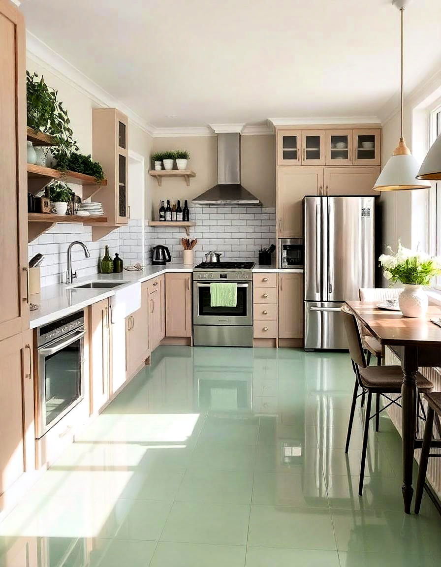 kitchen mint green tile flooring for an unexpected twist