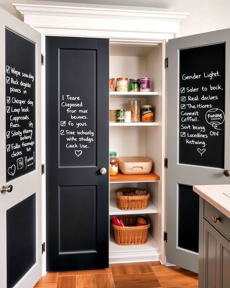 kitchen pantry with chalkboard doors