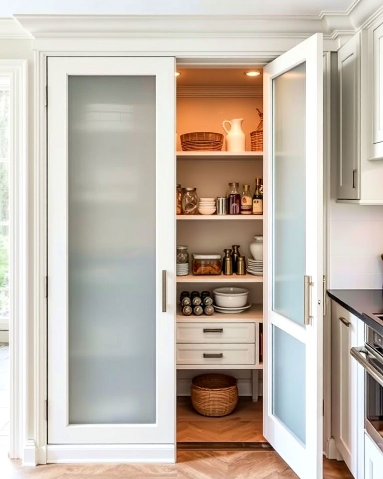 kitchen pantry with glass doors