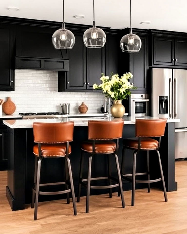 kitchen seating with brown leather bar stools